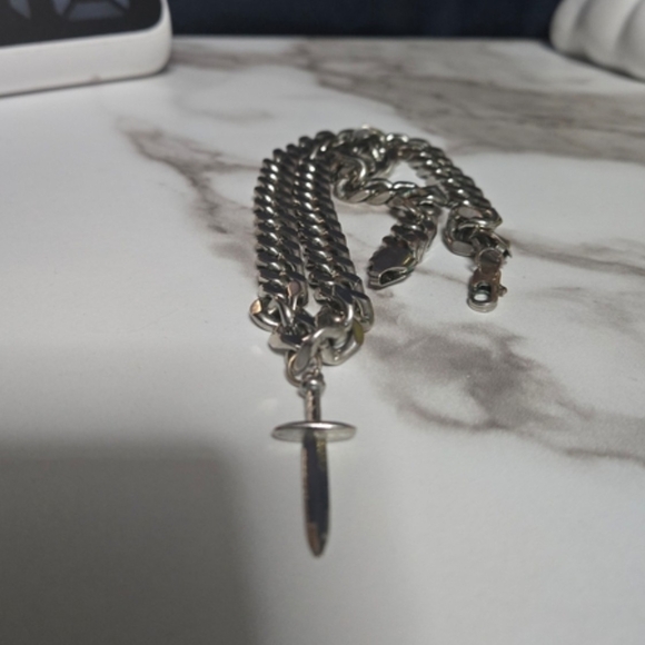 Silver Chain Necklace with Sword Pendant